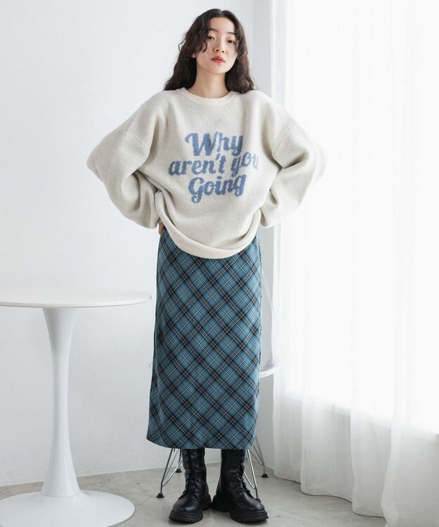 WEGO フラッフィーロゴジャガードニットプルオーバー ホワイトアイボリー