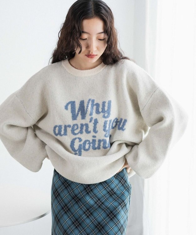 WEGO フラッフィーロゴジャガードニットプルオーバー ホワイトアイボリー