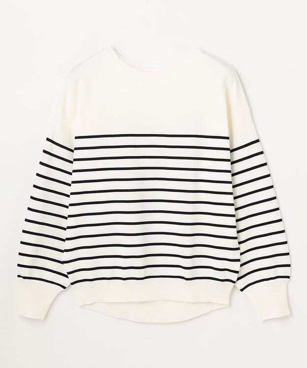 ANY スプリングカラーニットドルマンプルオーバー オフ×ネイビーボーダー