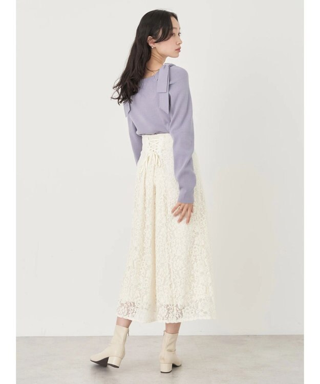 earth music&ecology 肩リボンニットプルオーバー Grayish Blue