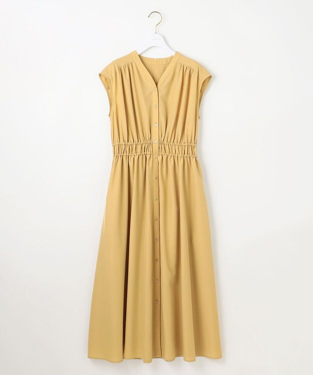 ANY SIS 【洗える】フロントボタンギャザー ワンピース マスタード