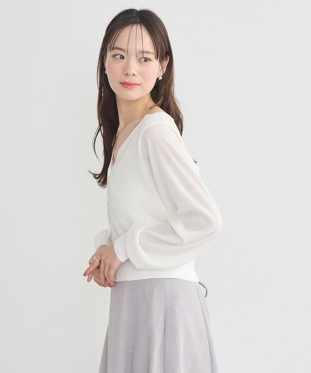earth music&ecology シアーラメＶネックカーディガン Off White