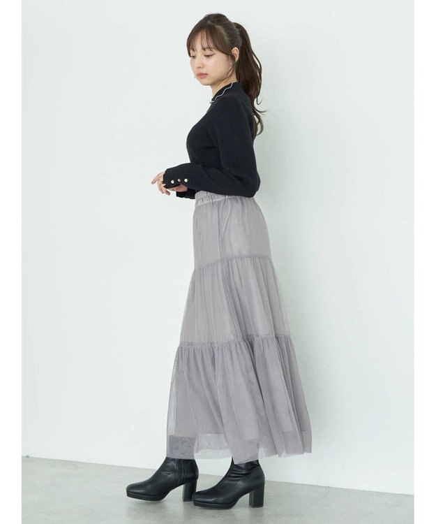 earth music&ecology ティアードチュールスカート Gray