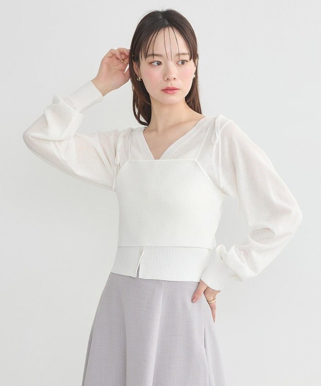 earth music&ecology シアーラメＶネックカーディガン Off White