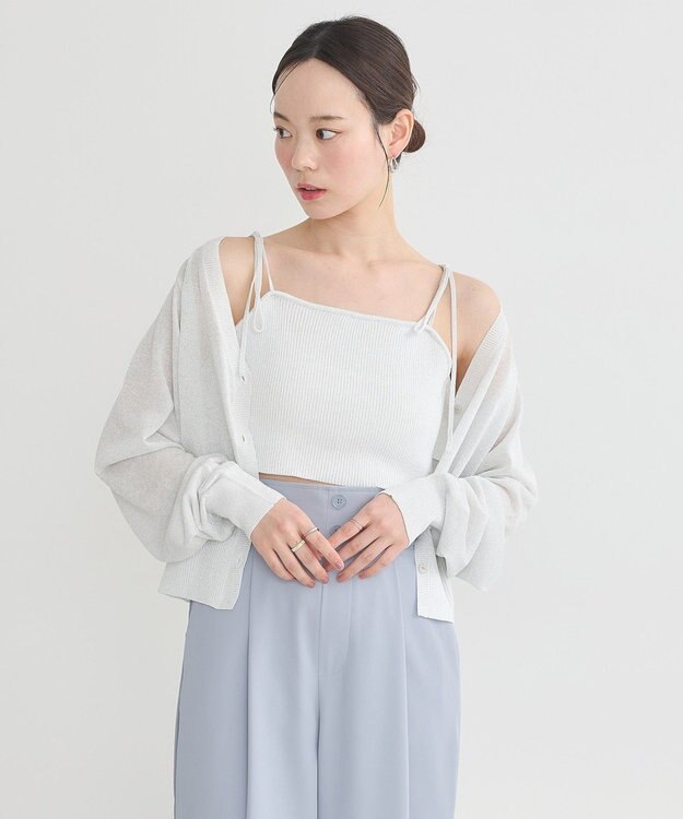 earth music&ecology シアーラメＶネックカーディガン Light Gray