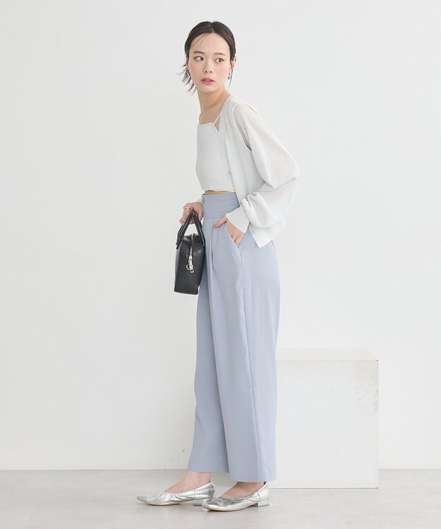 earth music&ecology シアーラメＶネックカーディガン Light Gray