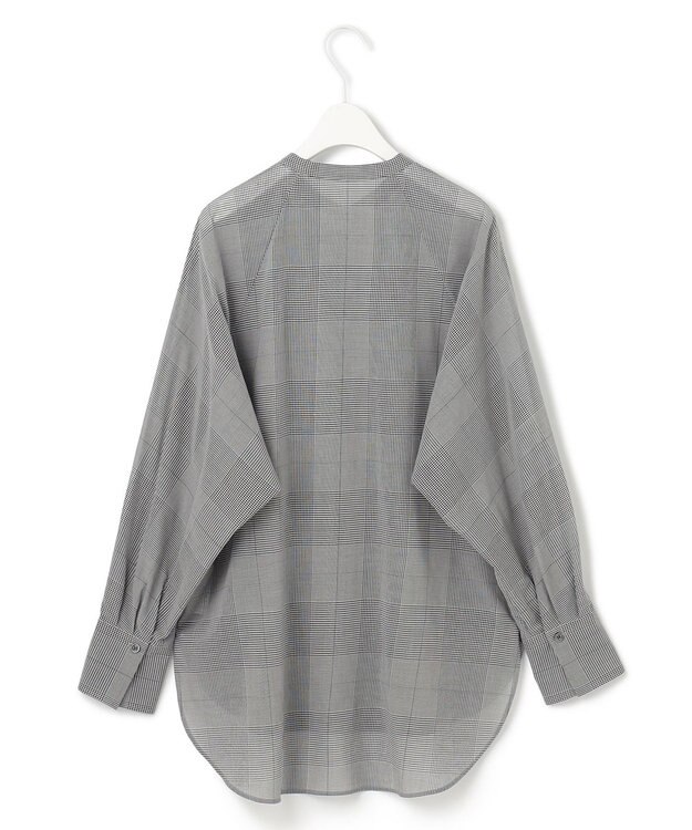 ICB 【洗える】ハイツイストコットンボイル バンドカラーブラウス グレンチェック系