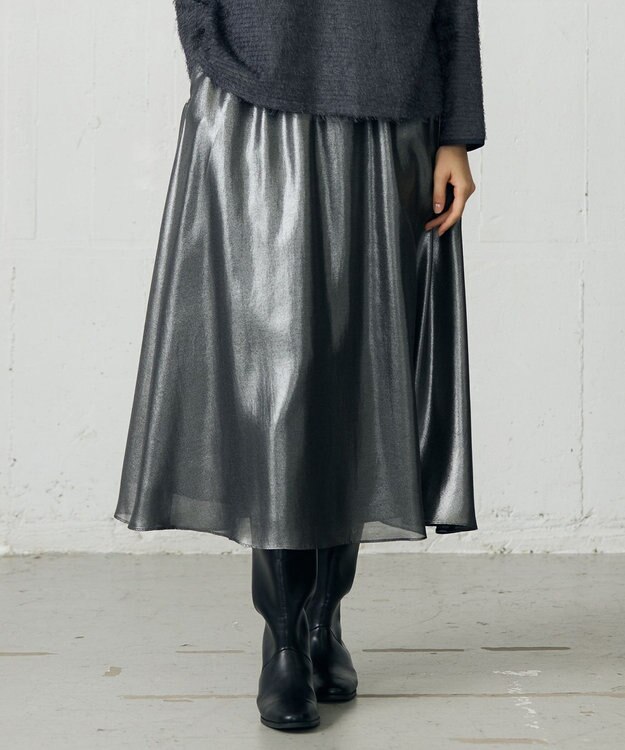 自由区 L 【カタログ掲載】シャイニーギャザー スカート ブラック