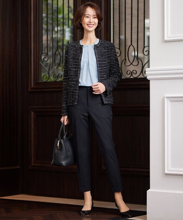 自由区 【XSサイズ～/セット可】カラミツイード ノーカラージャケット ブラック系8