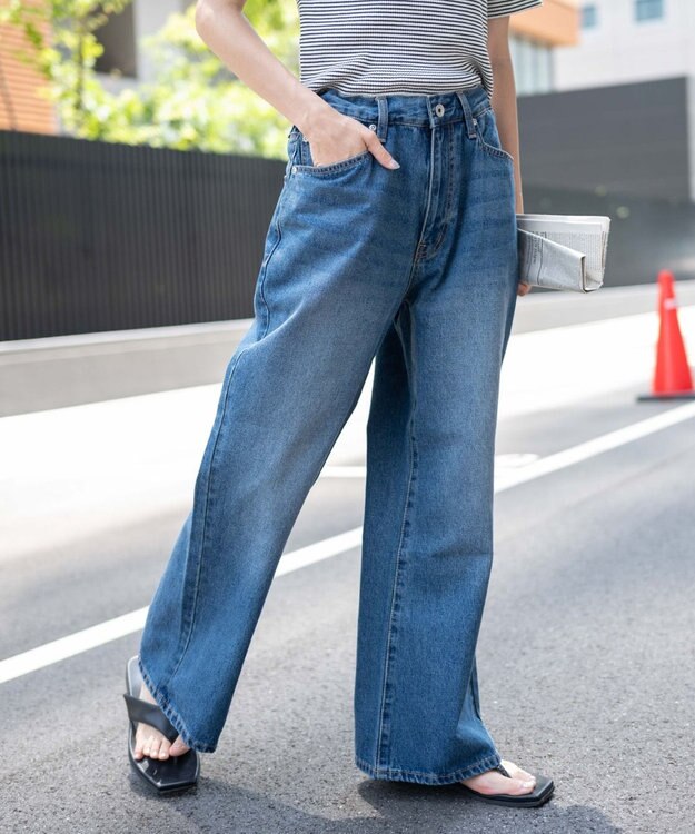 WEGO 【ユニセックス着用ITEM/SMLサイズ展開】デニムルーズフレアパンツ デニム中濃色