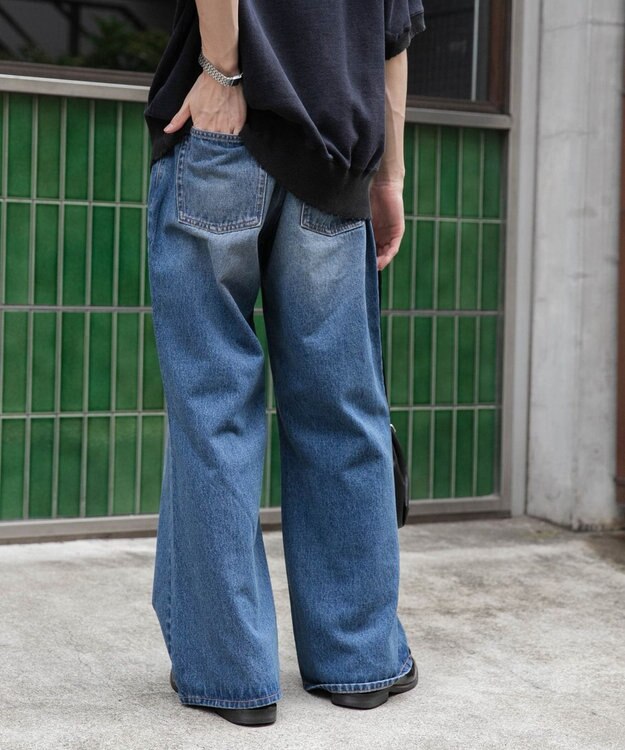 WEGO 【ユニセックス着用ITEM/SMLサイズ展開】デニムルーズフレアパンツ デニム中濃色