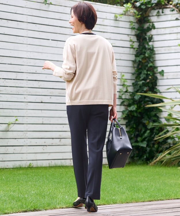 自由区 L 【アンサンブル対応・洗える】ウールシルク カーディガン シャンパンベージュ