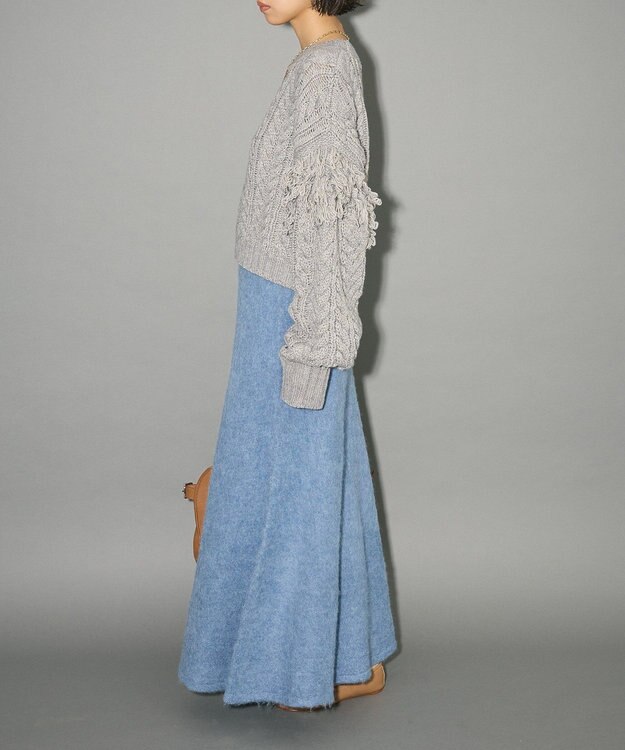 Green Parks フリンジスリーブショート丈ケーブルニット Light Gray