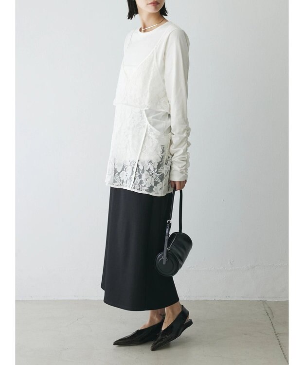 Green Parks AnriettMusee シャーリングスリーブＴシャツ＋レースキャミソールＳＥＴ Off White