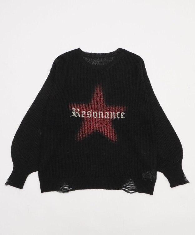 WEGO モヘアタッチスターBIGニット ブラック