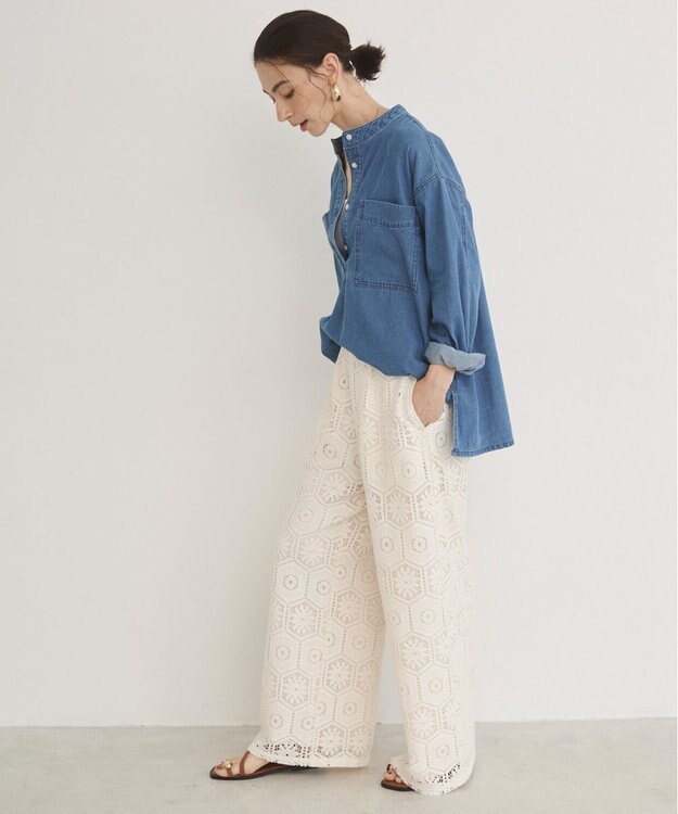 WEGO 【ANGIE VINTAGE】クロシェレースワイドイージーパンツ ホワイトアイボリー