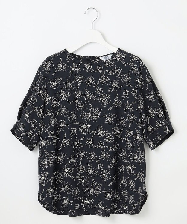 J.PRESS LADIES L 【洗える】ラインフラワープリント ブラウス ネイビーベース系