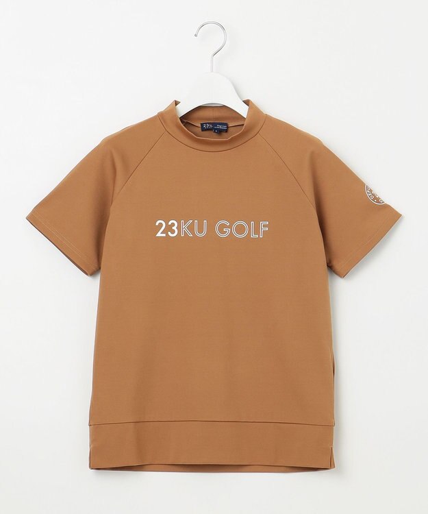 23区GOLF 【WOMEN】ロゴ 半袖モックネックシャツ キャメル系