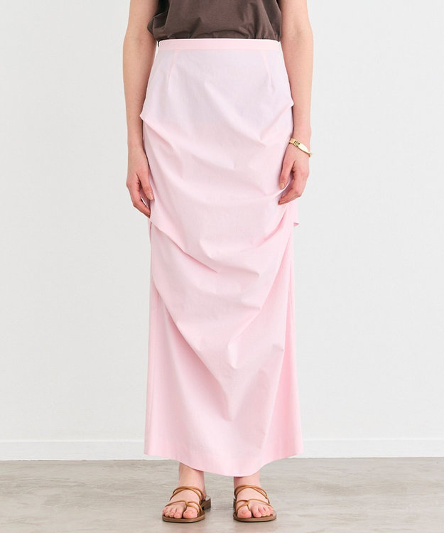 BEIGE， 【接触冷感/UVカット/洗える】YANN / サイドタックIラインロングスカート Pink