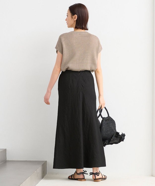 自由区 【XSサイズ～】リネンフリンジディテールフレンチスリーブ ニット ベージュ系