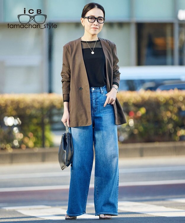 ICB 【ICB×tamachan_style コラボ】スタイルアップ ワイドデニム ライトインディコ系