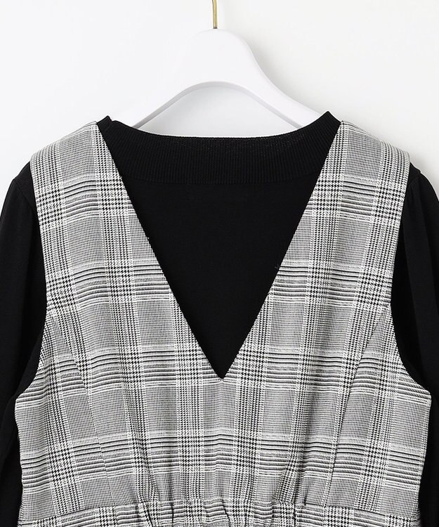 ANY SIS 【2SET】チェック ジャンパースカート× ニット ブラック系3