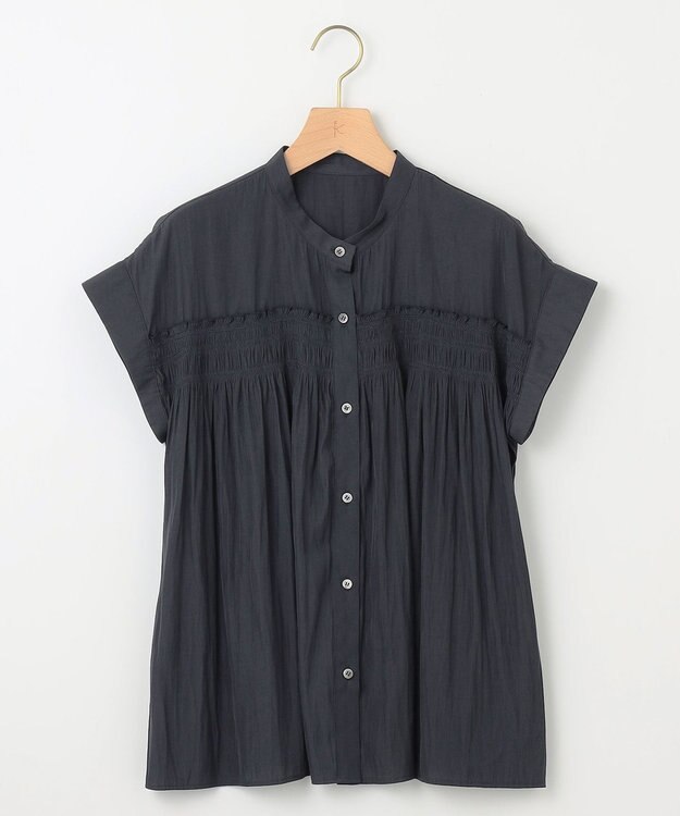 組曲 L ギャザーライトデシンシャーリング ブラウス ネイビー系