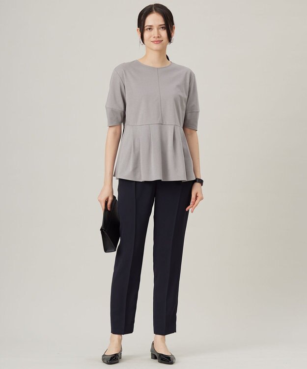 自由区 【接触冷感・UVカット・吸水速乾・抗菌防臭・洗える】ハイツイストポンチペプラム カットソー モスグレー