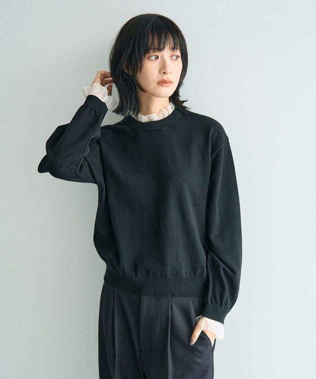 YECCA VECCA 2wayフリルクルーネックニット Black