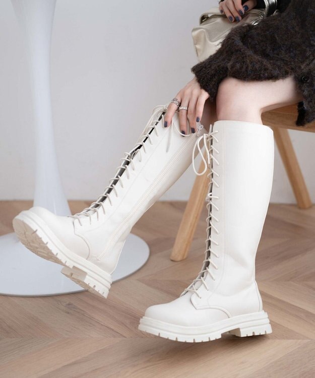 WEGO レースアップロングブーツ オフホワイト