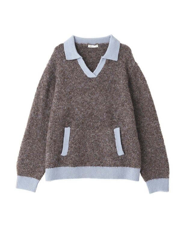 CRAFT STANDARD BOUTIQUE 配色Vネックニットプルオーバー Charcoal Gray