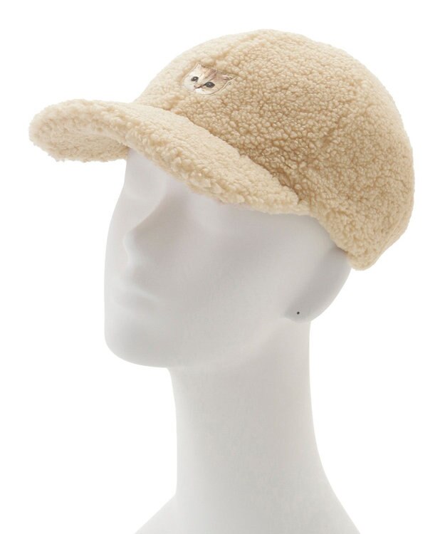 MOONBAT PAUL & JOE ACCESSOIRES ネコワッペン付ボアキャップ ベージュ