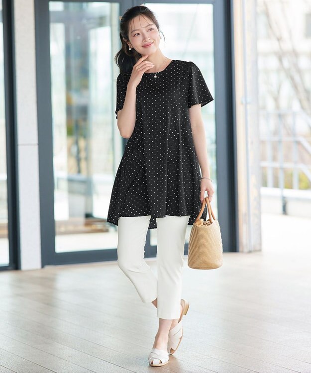 Tiaclasse L 【おのののかさん着用】半袖＆七分袖選べる袖丈バックフレアチュニック 半袖ドット