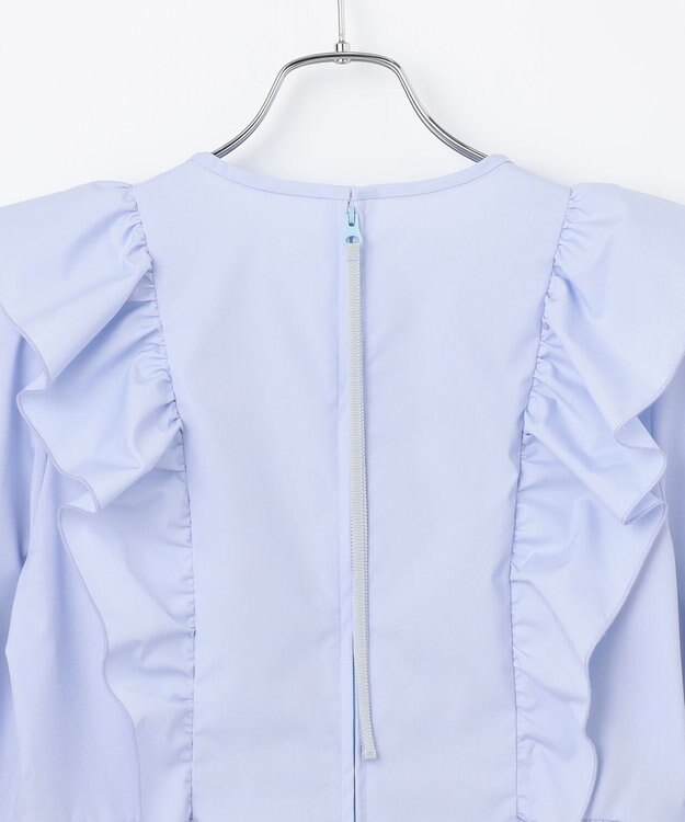 #Newans 【洗濯機可能/シワになりにくい】〈小柄さんにお勧め〉バーティカルフリルブラウス ライトブルー