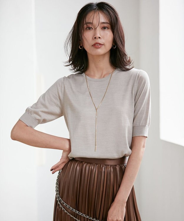 23区 【アンサンブル対応】サステナブルウール 半袖 ニット ライトベージュ