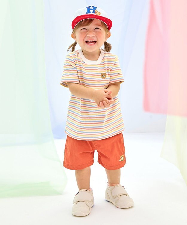 MIKI HOUSE HOT BISCUITS 【44-54cm】 ストライプ ロゴメッシュキャップ ブルー