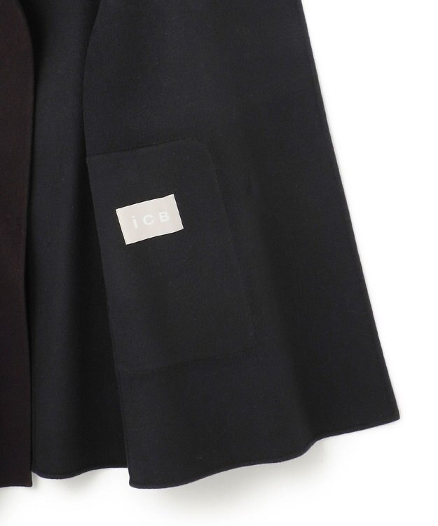 ICB ウールリバー ストール付きノーカラーコート バーントブラウン×ブラック系