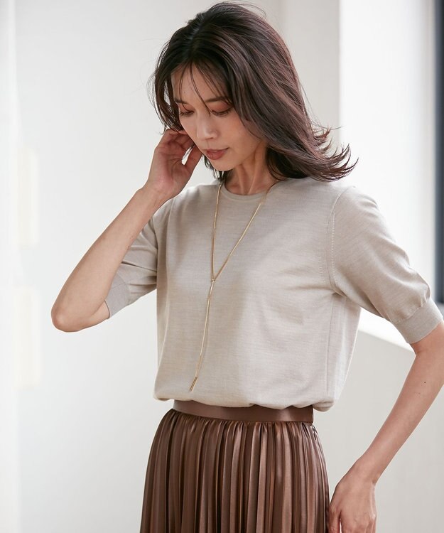 23区 【アンサンブル対応】サステナブルウール 半袖 ニット ライトベージュ