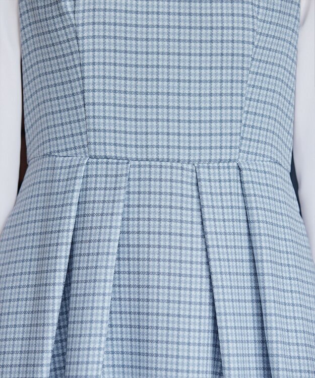 Tiaclasse 【洗える】ビスチェ風ツイードチェックドッキングワンピース ブルー