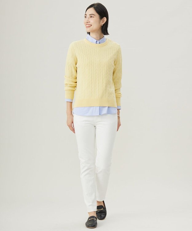J.PRESS LADIES 【洗える】WOOL BLEND AIR クルーネック ニット イエロー系