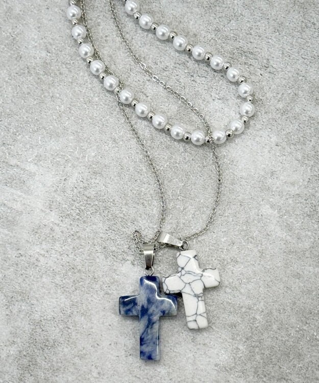 WEGO L2Pクロスパールレイヤードネックレス 柄2