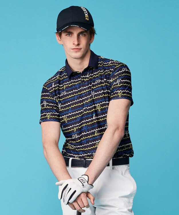 23区GOLF 【MEN】【吸水速乾・UVケア】ウェーブロゴプリント 半袖シャツ ネイビー系5