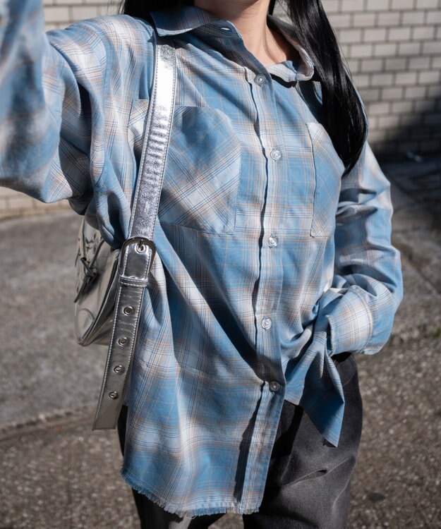 WEGO チェックBIGシャツ サックス