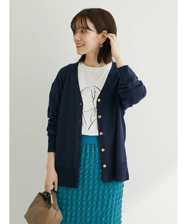 Green Parks ゴールド釦ニットカーディガン Navy