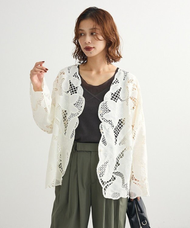 Green Parks ・ＥＬＥＮＣＡＲＥ　ＤＵＥ　レーシーカーディガン Ivory