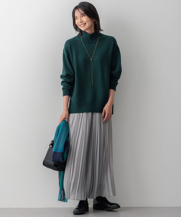 23区 S 【洗える】カシミヤブレンド ハイネック ニット グリーン系