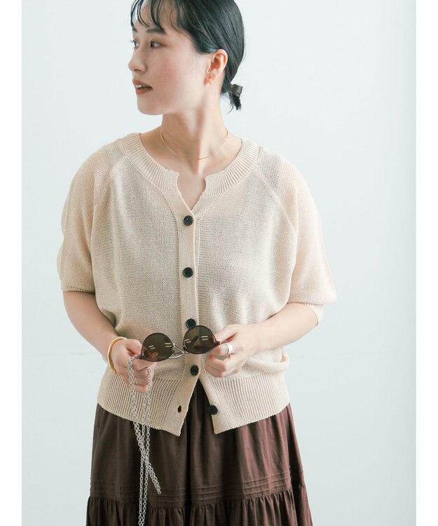 Te chichi 【2WAY/マシンウォッシャブル】ペーパータッチハーフスリーブニット ベージュ