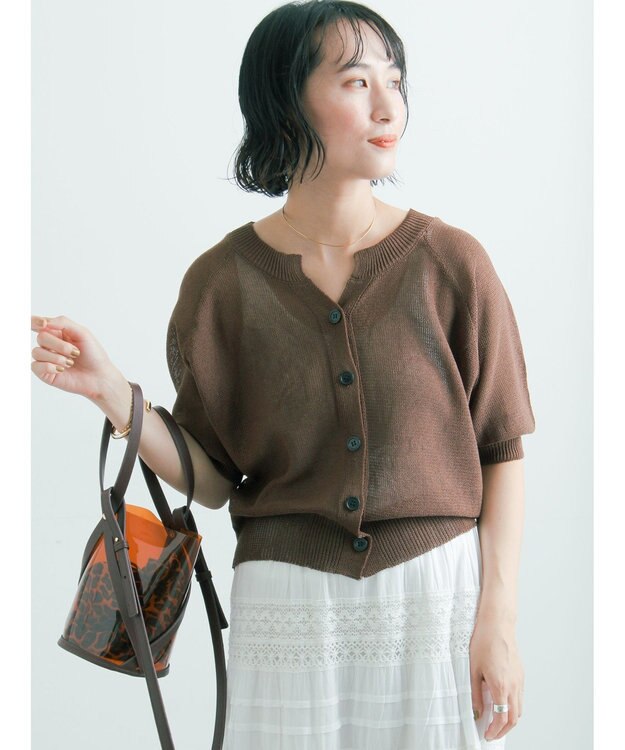 Te chichi 【2WAY/マシンウォッシャブル】ペーパータッチハーフスリーブニット ブラウン