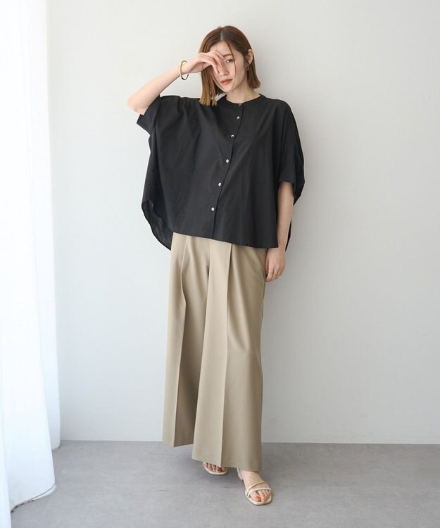 YECCA VECCA バック刺繍バンドカラーシャツ Black