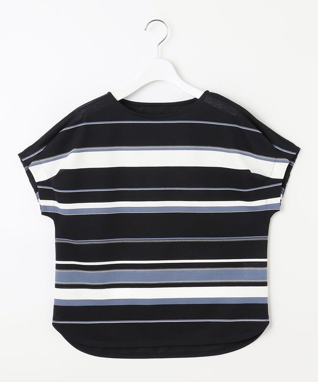 J.PRESS LADIES パネルボーダー フレンチスリーブ カットソー ブラック系1